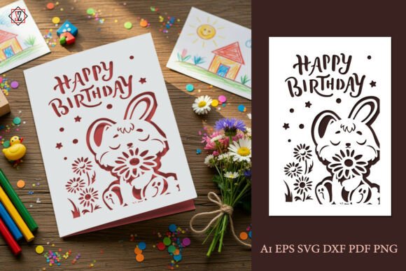 Download Bunny Birthday Card – Papercut Template - Card Collection